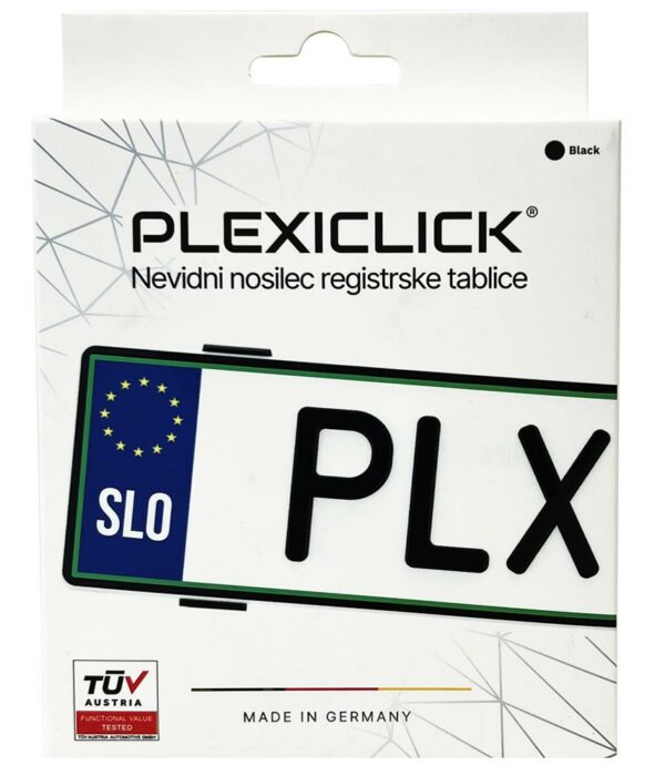 NEVIDNI OKVIR REGISTRSKE TABLICE ČRNA PLEXICLICK V3 ZA VIŠINO TABLICE 120 mm ČRNA