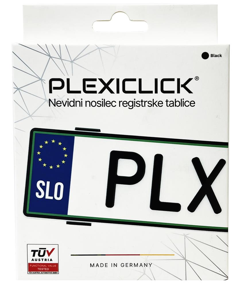 NEVIDNI OKVIR REGISTRSKE TABLICE ČRNA PLEXICLICK V3 ZA VIŠINO TABLICE 120 mm ČRNA